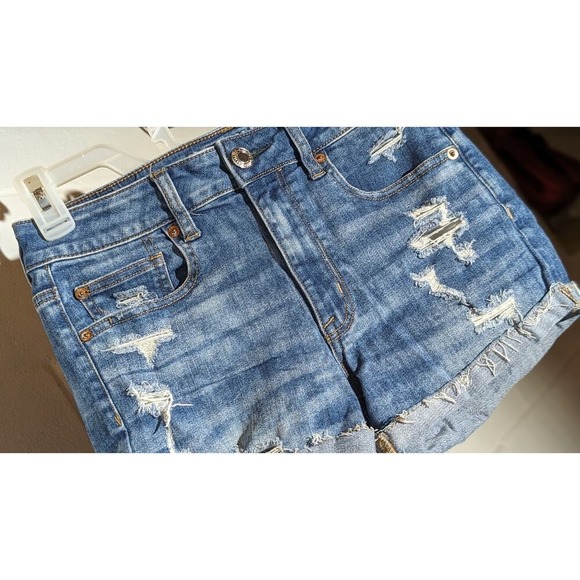 American Eagle High Rise Shortie Denim Jean Shorts Ripped Distressed Cuffed 6 - Picture 2 of 8